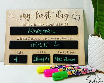 First Day Board | First and Last Day of School | School Photo | Acrylic | First Day Sign l Trace and Wipe l Double Sided Boards