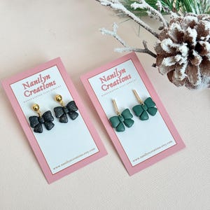 Clay Bow Earrings,Holiday Jewelry,Polymer Clay Earrings,Handmade Earrings,Lightweight Earrings,Gifts For Her,Clay Christmas Bow Dangles