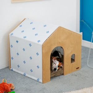Demontable Wooden Breathable Replaceable Fabric Cat and Dog House in Blue