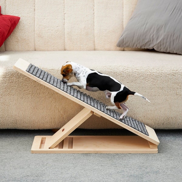Adjustable Disassemblable Wooden Dog Climbing Ramp in Grey