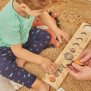 Sistema solar y planetas de madera, rompecabezas de madera, juguetes educativos (con tarjeta)