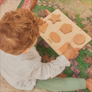 Montessori Wood Puzzle  Geometric Shape, Match Baby Educational Toy