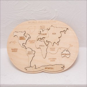Kontinente & Ozeane Lernpuzzle aus Holz (mit Karte)