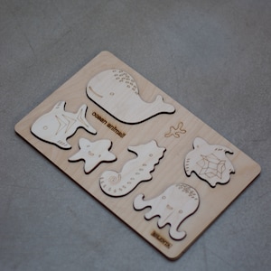 Ocean Animal Puzzle, Wooden Puzzle, Motor Skills For Kids