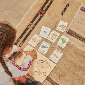 Weltkarte und Kontinente aus Holz, Lernpuzzle (mit Karte)