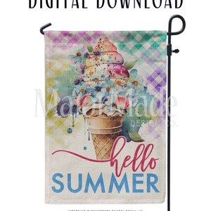 HELLO Summer Ice Cream Garden Flag Design | PNG | Sublimation Design | Digital Download