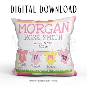 One Two Onsie (GIRL) | Pillow Design | PNG | Sublimation Design | Digital Download – Nursery Design | Baby Shower Gift Clipart