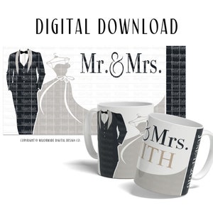 Mr & Mrs | Mug Design | PNG | Sublimation Design | Digital Download | Wedding | Anniversary - Mug Template