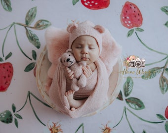 Handmade Knitted Newborn Photo Prop Set/ Knitted Toy bear/ Knitted baby props/ Newborn photography props/ Baby props