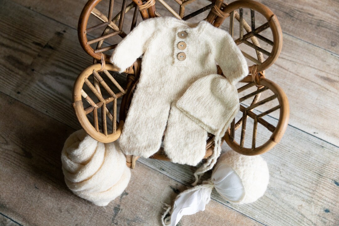 Handmade Alpaca Knit Newborn Photo Prop Set: Romper, Hats & Wrap - Etsy