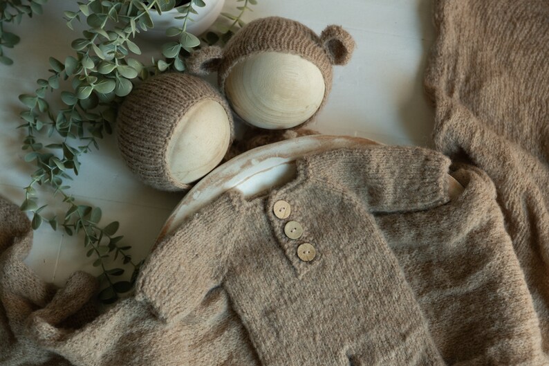 Alpaca Wool Newborn Photo Prop Set: Blue Romper, Hats, Wrap - Etsy