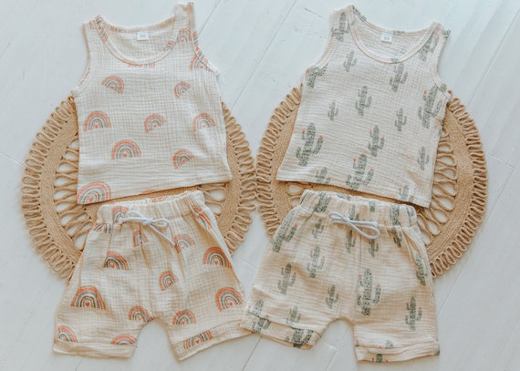 Unisex CACTUS RAINBOW 2 Toddler Outfits Gender Neutral Baby Clothes SUMMER Toddler Clothes Unisex Kid s Clothes Baby Clothing Etsy