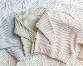 Chunky Knit Baby Sweater: Cotton Blend, Neutral Colors