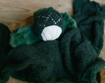 GREEN Knitted Alpaca Wool Newborn Photography Props Set/ Knitted baby props / Baby photo props/ Newborn Photography Prop