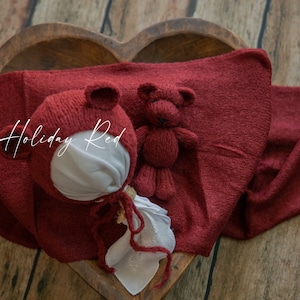 Knitted Newborn Photo Prop Set/ Handmade Knitted Toy bear/ Knitted baby props/ Newborn photography props/ Baby props image 6