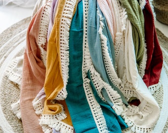 Cotton Tassel Baby Swaddle: Boho Newborn Photography Prop