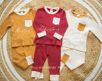 Gerippte Baumwolle Kleinkind Outfit Set: Urlaub Foto-Shooting Kleidung