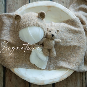 Knitted Newborn Photo Prop Set/ Handmade Knitted Toy bear/ Knitted baby props/ Newborn photography props/ Baby props image 1