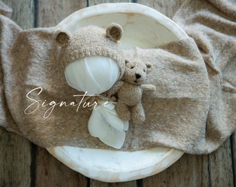 Knitted Newborn Photo Prop Set/ Handmade Knitted Toy bear/ Knitted baby props/ Newborn photography props/ Baby props