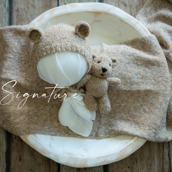 Knitted Newborn Photo Prop Set/ Handmade Knitted Toy bear/ Knitted baby props/ Newborn photography props/ Baby props