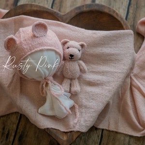 Knitted Newborn Photo Prop Set/ Handmade Knitted Toy bear/ Knitted baby props/ Newborn photography props/ Baby props image 5