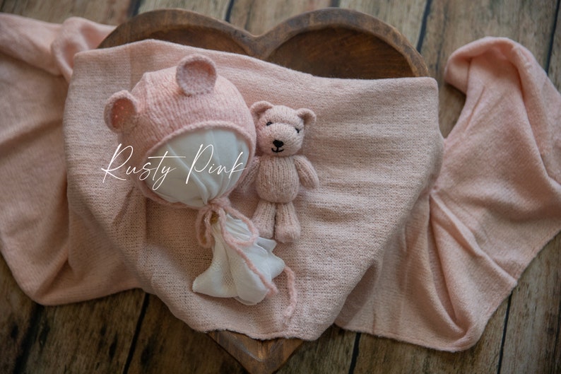 Knitted Newborn Photo Prop Set/ Handmade Knitted Toy bear/ Knitted baby props/ Newborn photography props/ Baby props image 5