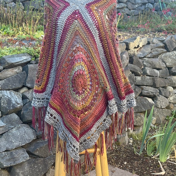 Boho crochet poncho with fringe