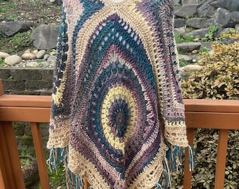 Boho crochet poncho with fringe