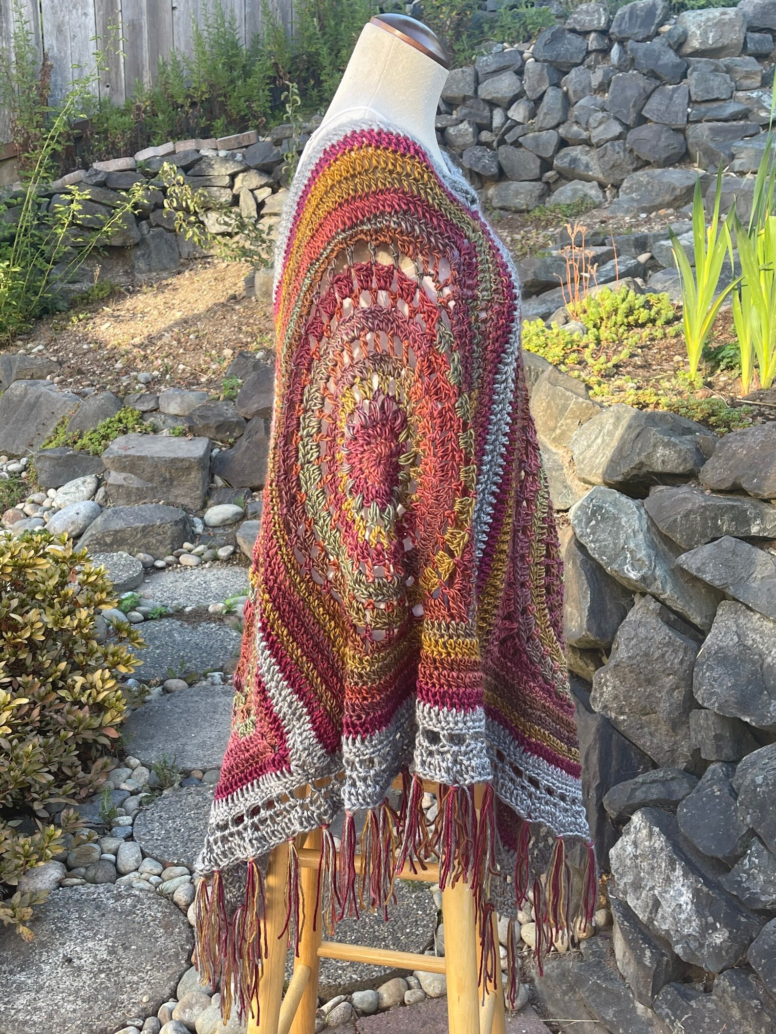 Bohemian Crochet Lace Poncho with Fringe main image 1