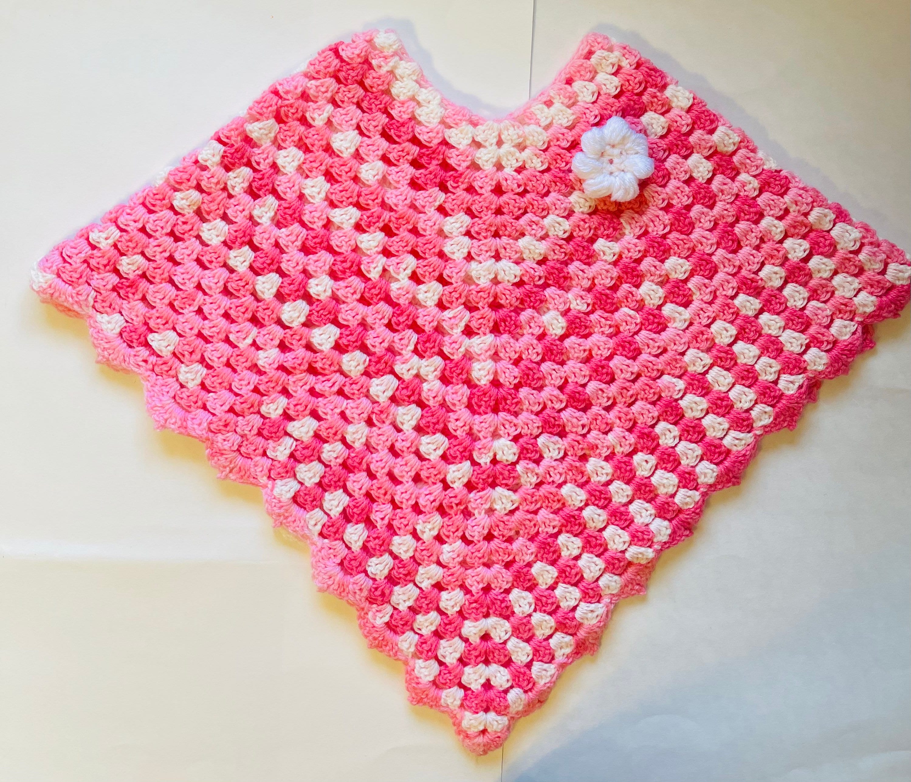 Crochet poncho for girls, poncho with flower