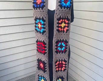 Crochet Granny Square scarf, ***Made and ready to ship***
