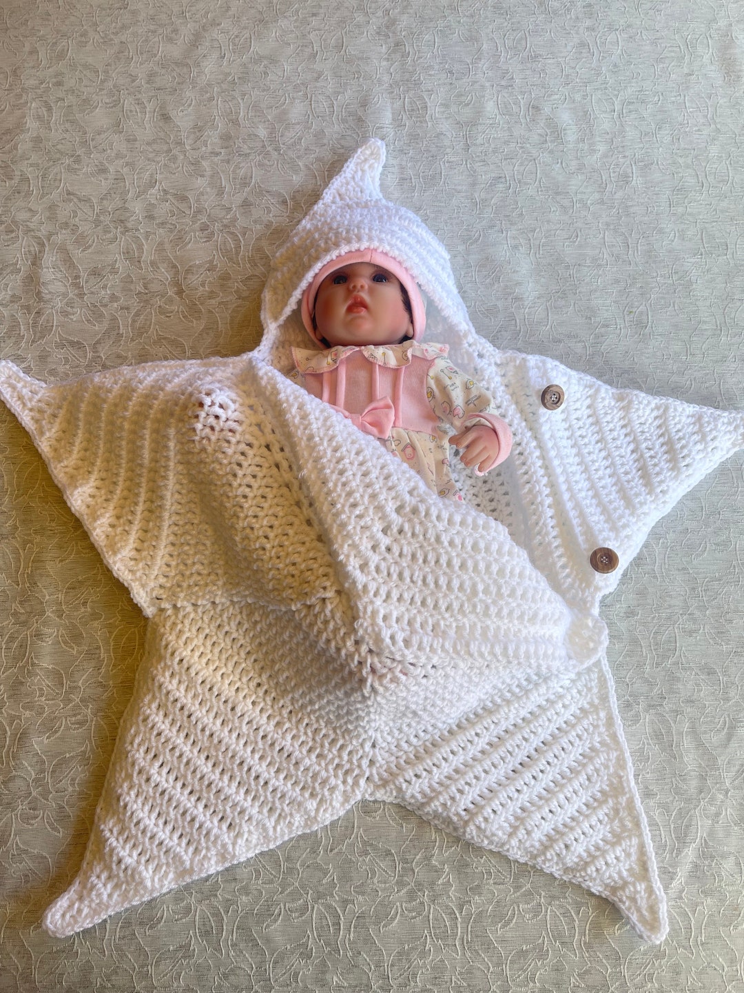 Crochet baby star sleeper, star bunting blanket, newborn gift