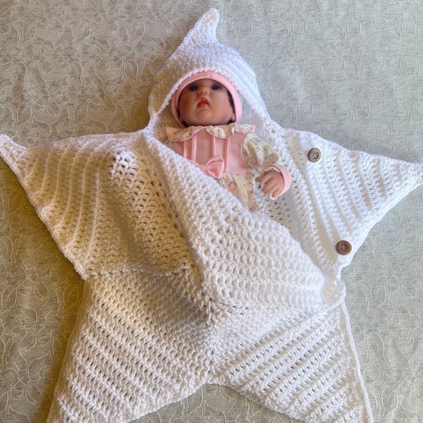 Crochet baby star sleeper, star bunting blanket, newborn gift, baby shower gift