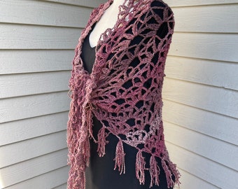 Crochet shawl with fringe,•••Ready to ship•••