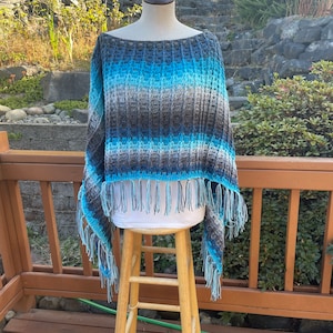Crochet poncho with fringe ***Ready to ship***