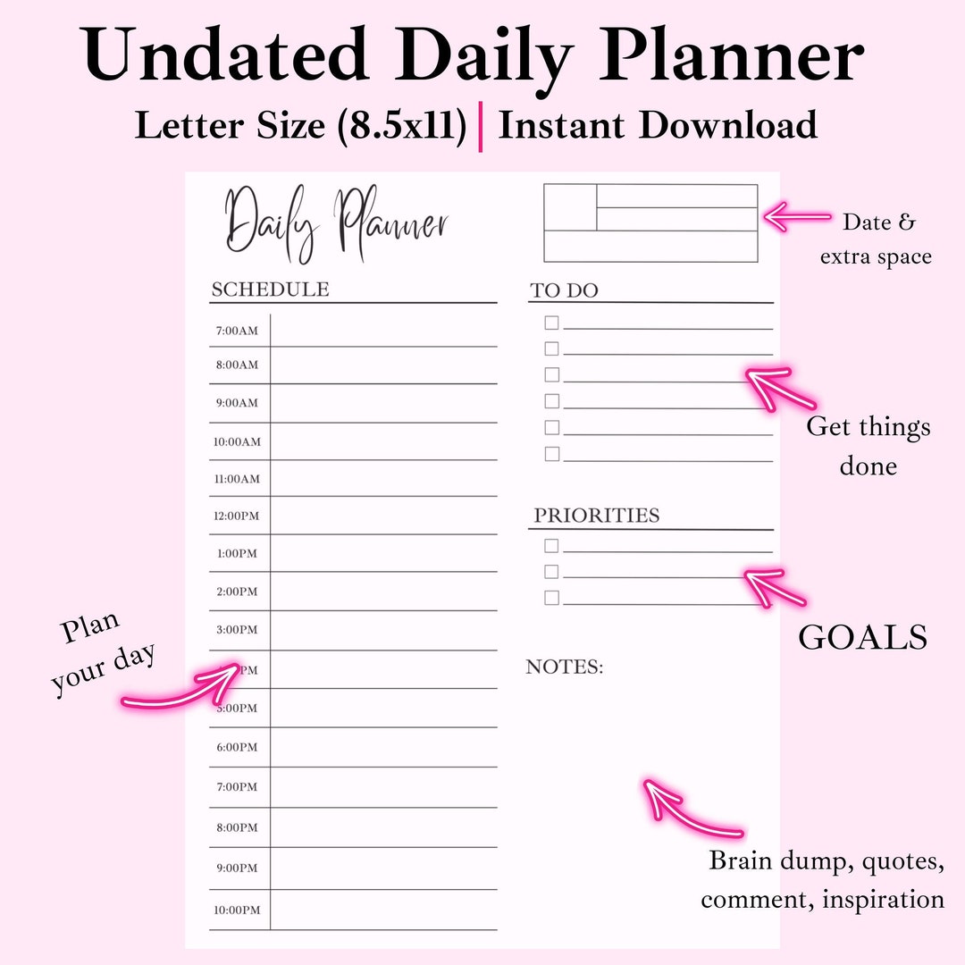 Undated Daily Planner Sheet/printable Daily Planner/pdf/digital