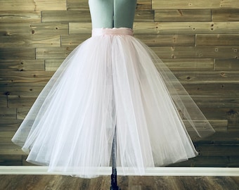 Tutú de práctica de ballet romántico: falda profesional de tul de doble y triple capa, rosa claro o color personalizado