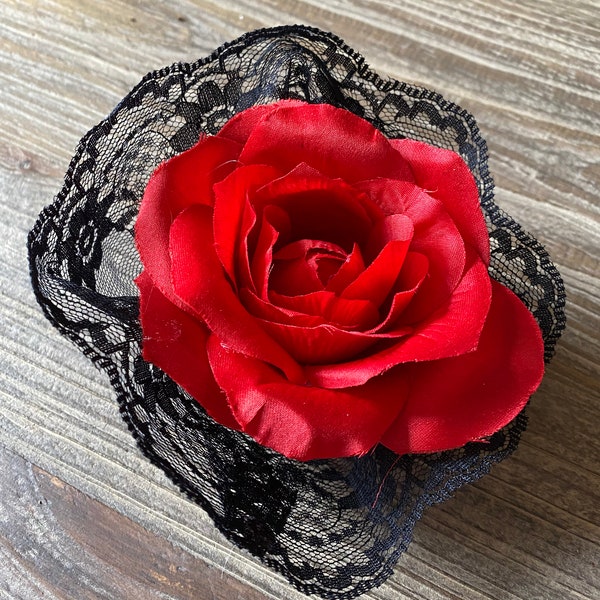 Black and Red Rose Hair Clip for Dance Ballroom Ballet