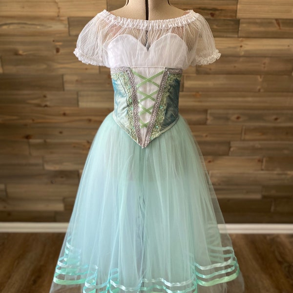 Corset Peasant Dress for Ballet Variation Stage or Dance Performance (Peasant Pas, Giselle, La Fille Ma Garde) mint green