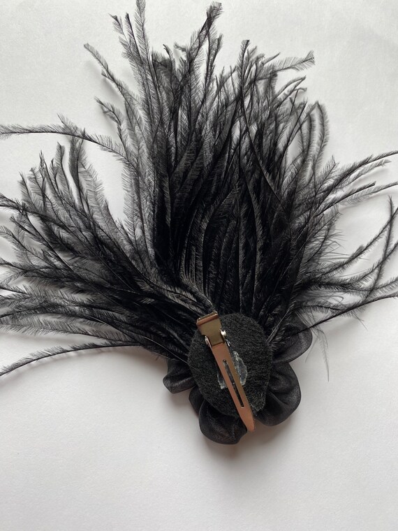 Fermaglio Per Capelli Con Piume Di Struzzo Nero - Accessorio Elegante Per Matrimoni E Feste - Foto 2