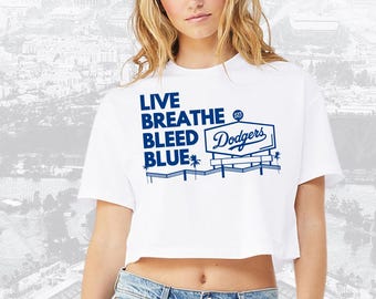 Dodgers - Live Breathe Bleed Blue Womens Cropped T-Shirt (Available in White, Vintage White, Grey Heather, and Black).