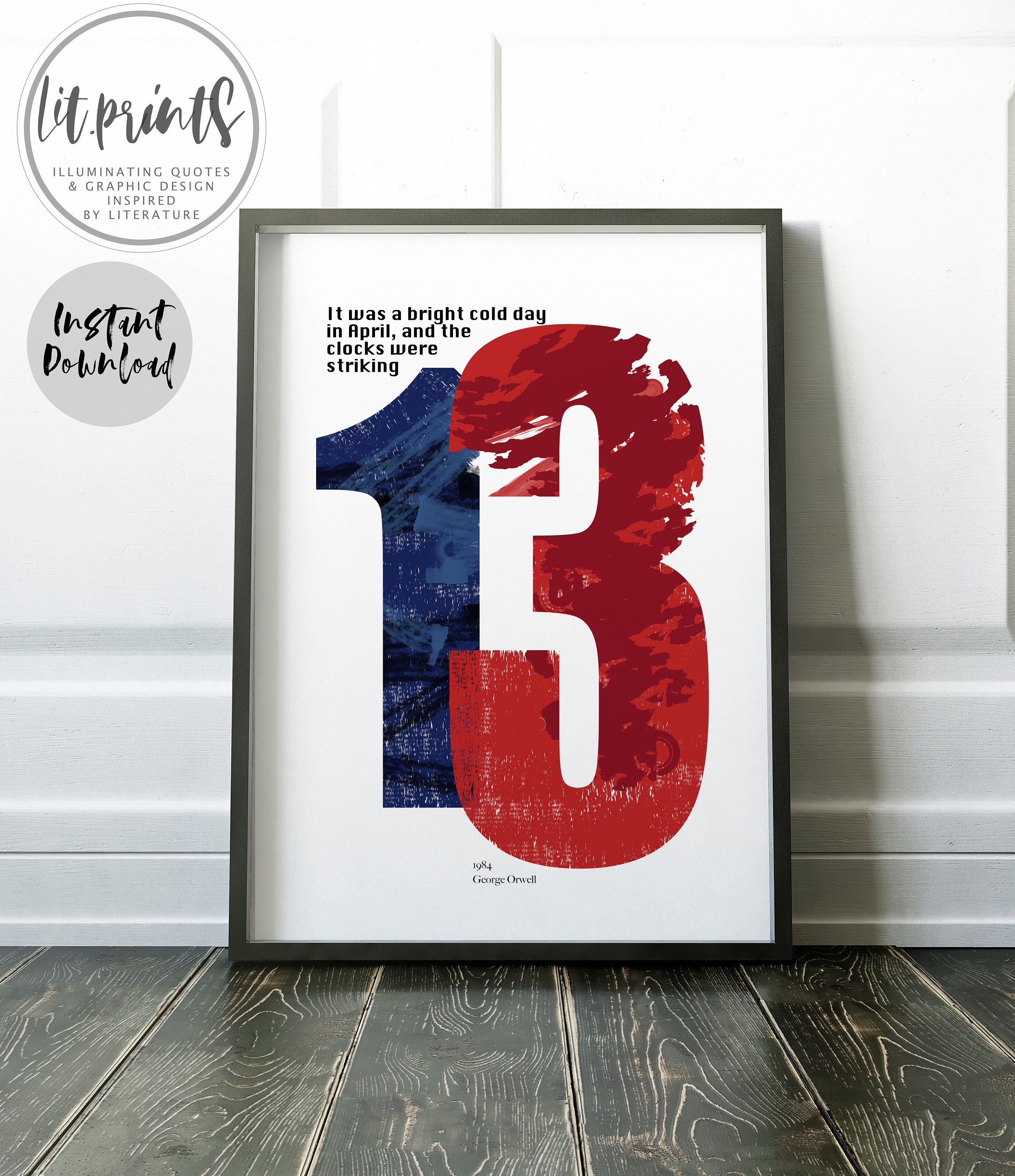 Die Uhren waren auffallend 13. Orwell, Literatur, Zitat, Poster