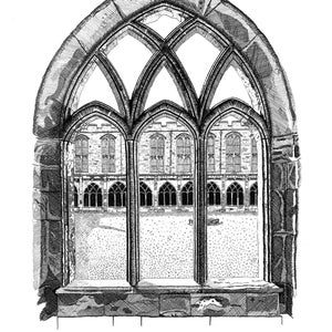 Durham Cathedral Cloisters, hand drawn print, pen and ink art image 1