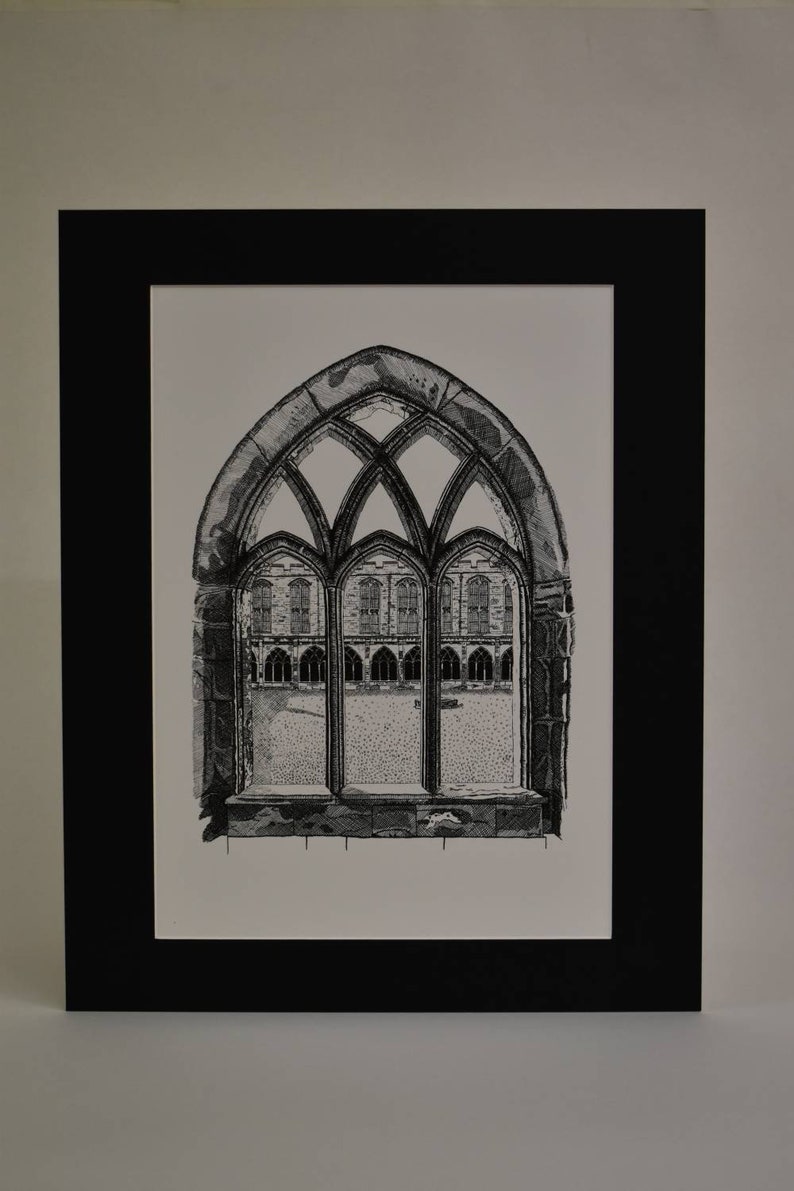 Durham Cathedral Cloisters, hand drawn print, pen and ink art image 2