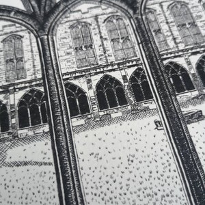 Durham Cathedral Cloisters, hand drawn print, pen and ink art image 6