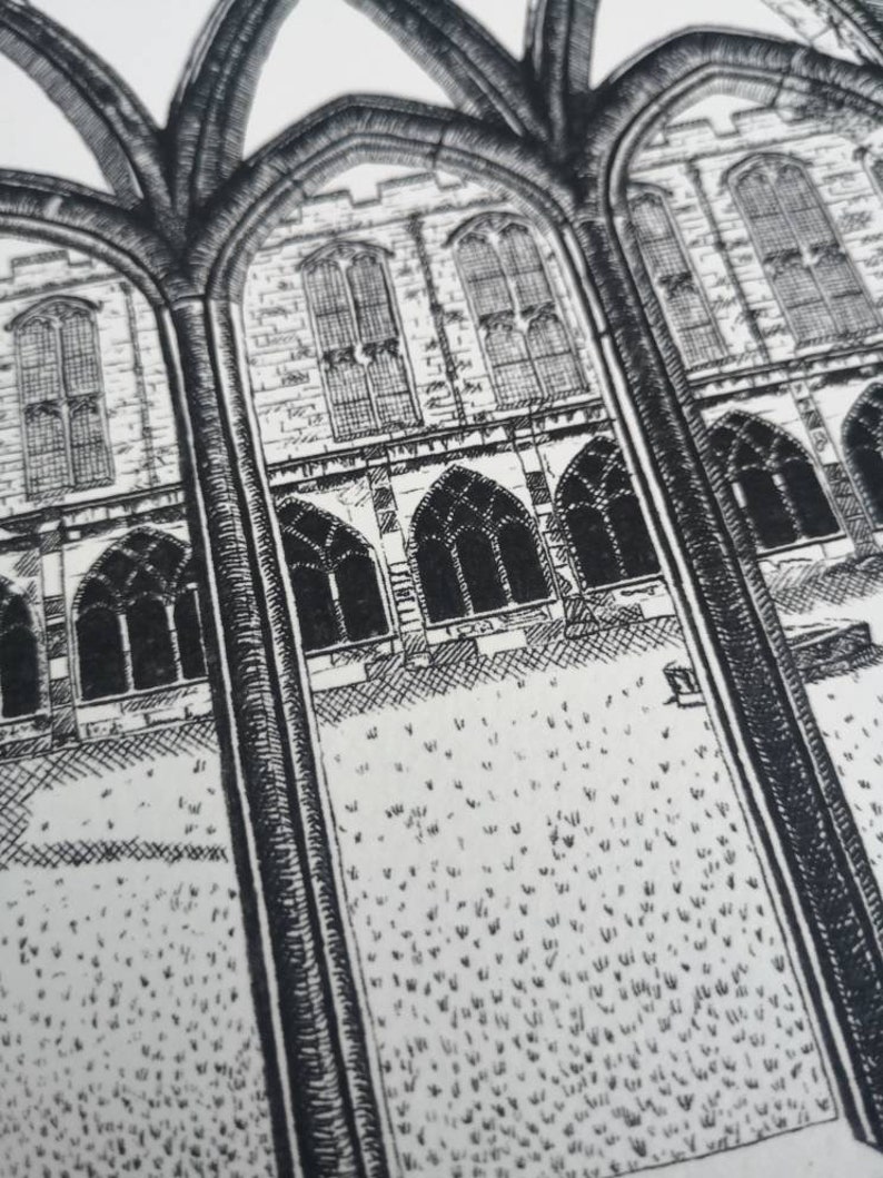 Durham Cathedral Cloisters, hand drawn print, pen and ink art image 6