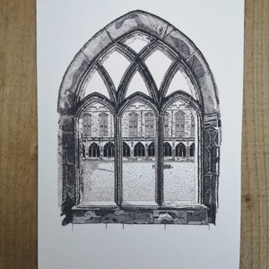 Durham Cathedral Cloisters, hand drawn print, pen and ink art image 3