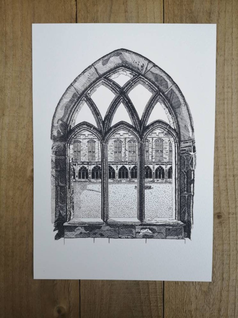 Durham Cathedral Cloisters, hand drawn print, pen and ink art image 3