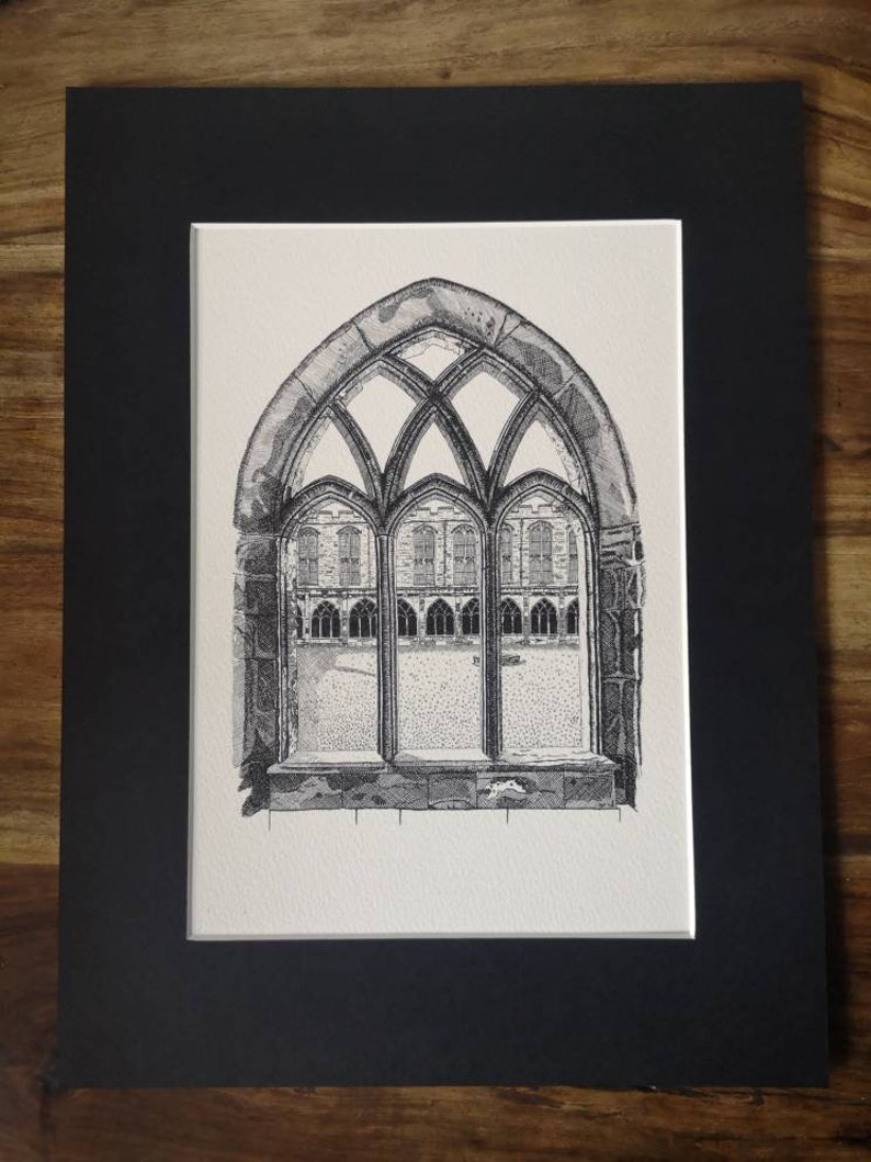Durham Cathedral Cloisters, hand drawn print, pen and ink art image 9