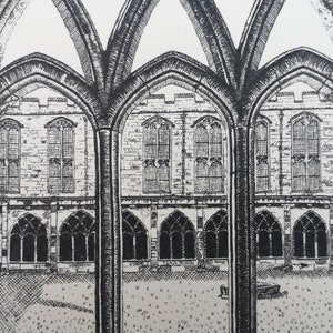 Durham Cathedral Cloisters, hand drawn print, pen and ink art image 7